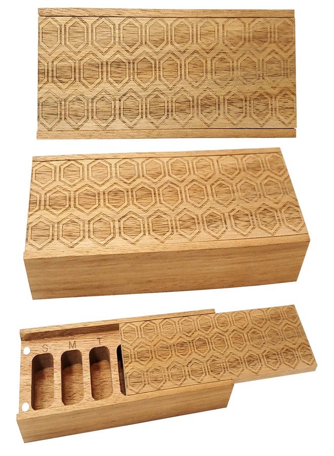 HIGHERHUMAN Natural Acacia Wood 7 Day Weekly Pill Box – Pill Organizer for Vitamins, Daily Supplements – Pill Container. - Image 3